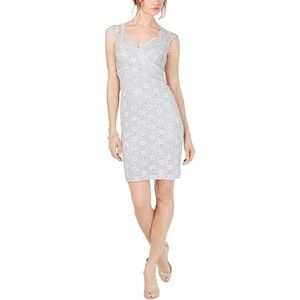 CONNECTED APPAREL Platinum Gray Sliver Sequins Lace Women Evening Mini Dress NWT